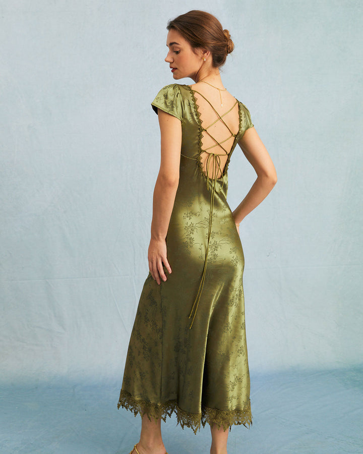 Abito Midi Donna Jacquard Manica Corta Elegante