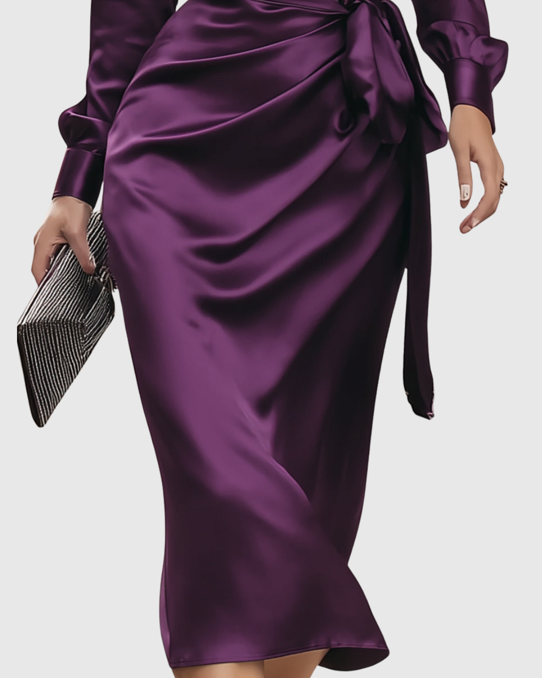 Abito Midi Donna in Satin Lucido Linea Elegante