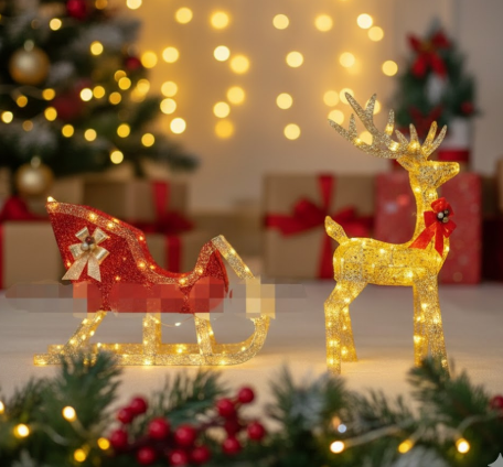 Decorazione Slitta Trainata da Cani Luci LED Natalizie