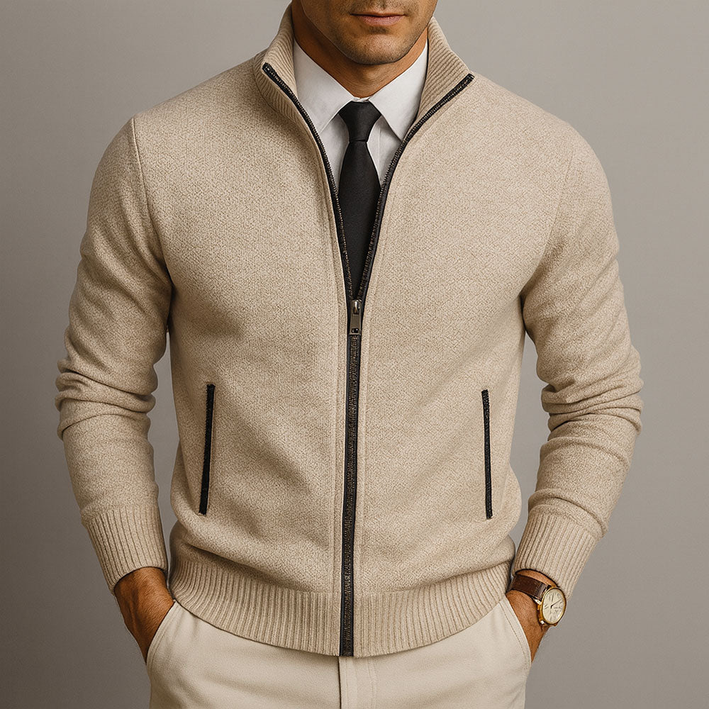 Cardigan Uomo in Lana con Zip Vestibilità Su Misura