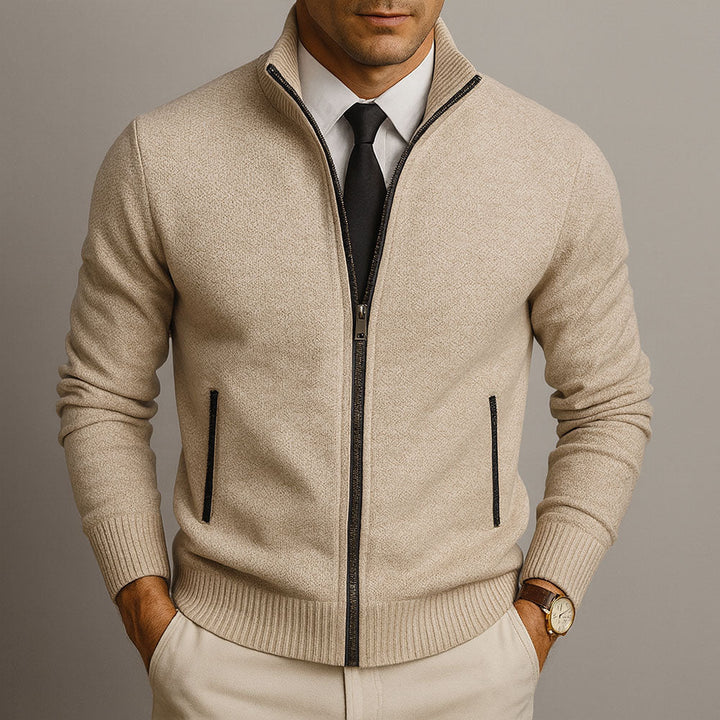 Cardigan Uomo in Lana con Zip Vestibilità Su Misura