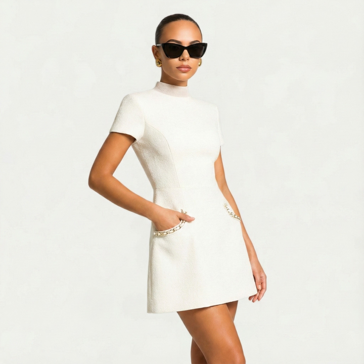 Minigonna Donna con Bordi Decorativi in Perle Slim