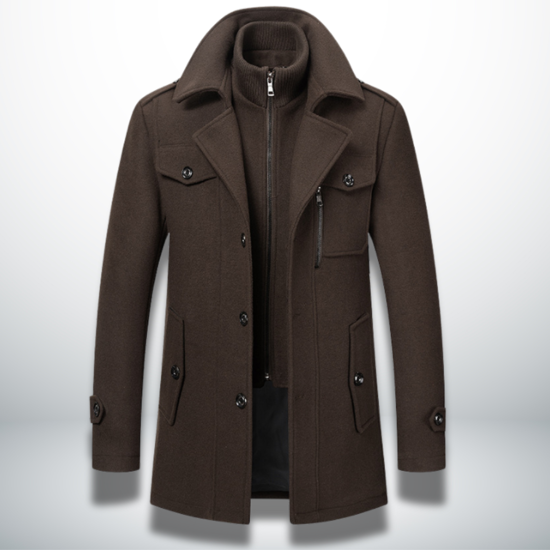 Cappotto Uomo in Misto Lana con Doppio Collo e Chiusura con Cerniera