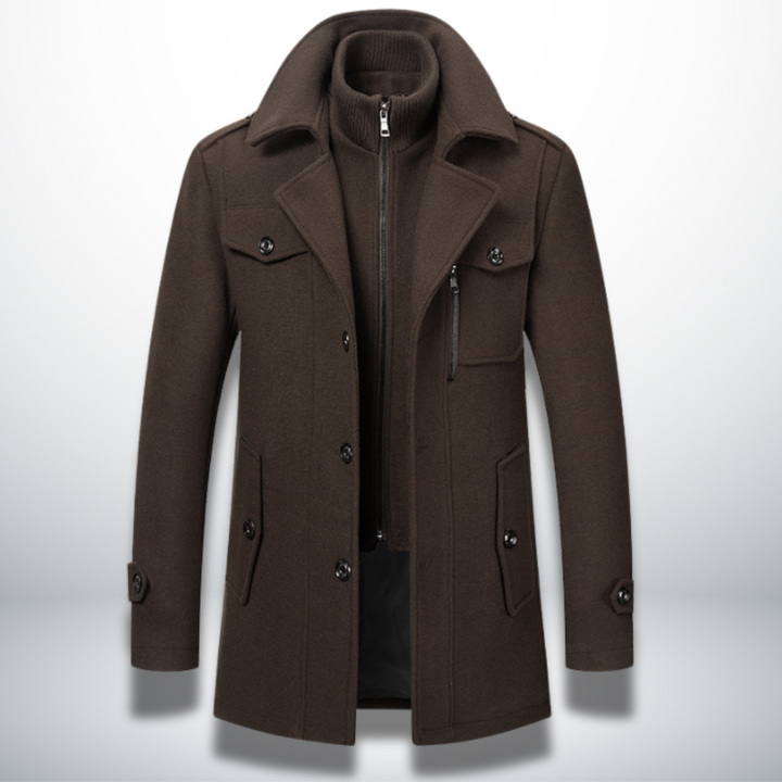 Cappotto Uomo in Misto Lana con Doppio Collo e Chiusura con Cerniera