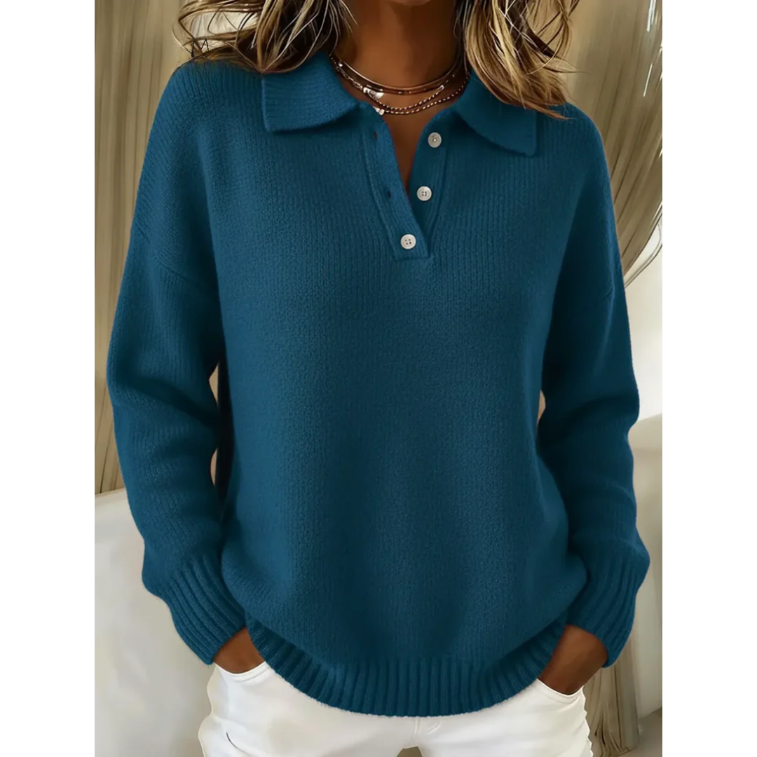 Maglione Donna Polo Classica in Maglia Maniche Lunghe Ampio