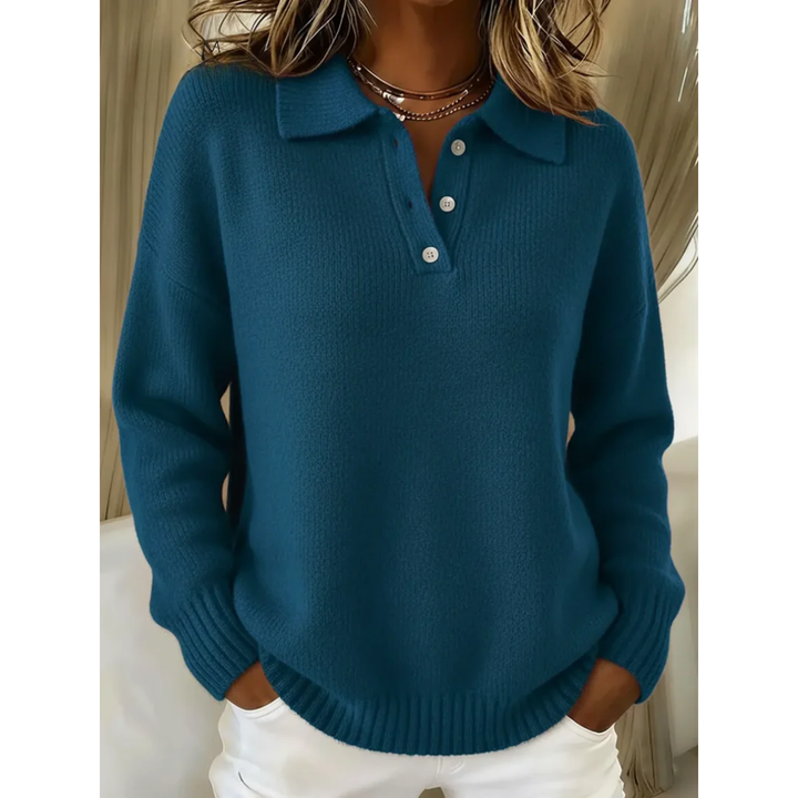 Maglione Donna Polo Classica in Maglia Maniche Lunghe Ampio