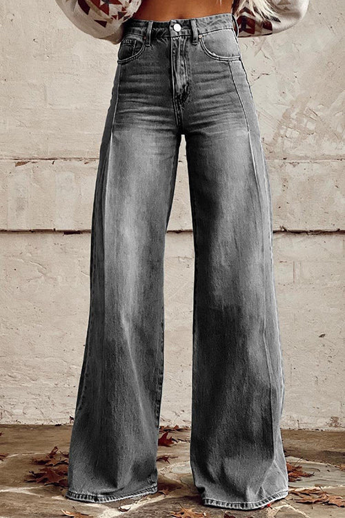 Pantaloni Jeans Donna Gamba Larga Effetto Consumata Casual
