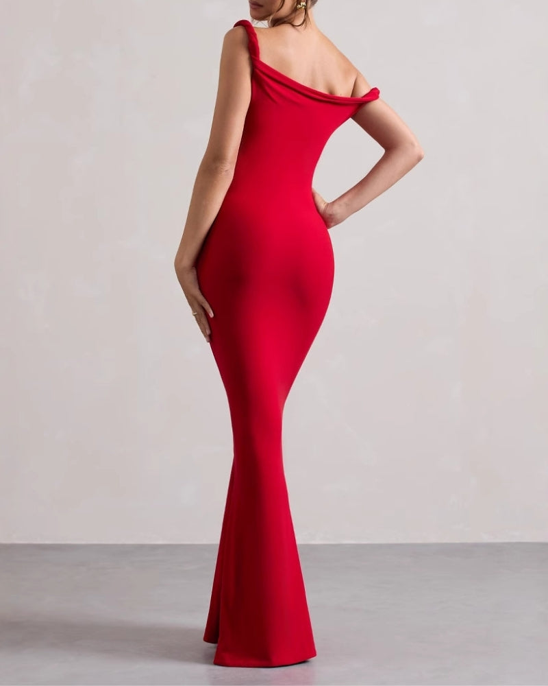 Abito Lungo Donna Aderente Linea Asimmetrica