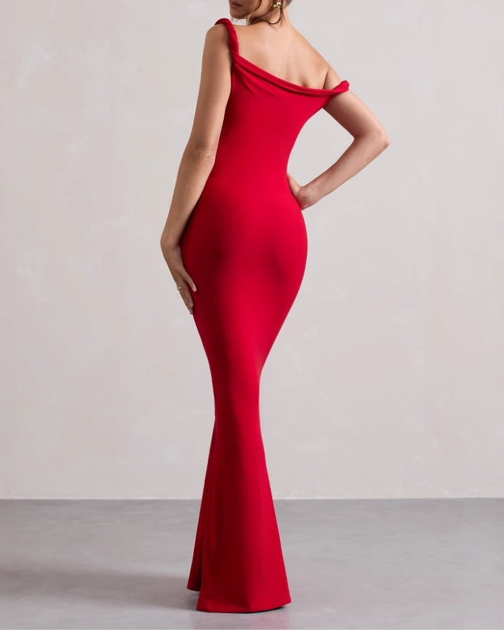 Abito Lungo Donna Aderente Linea Asimmetrica