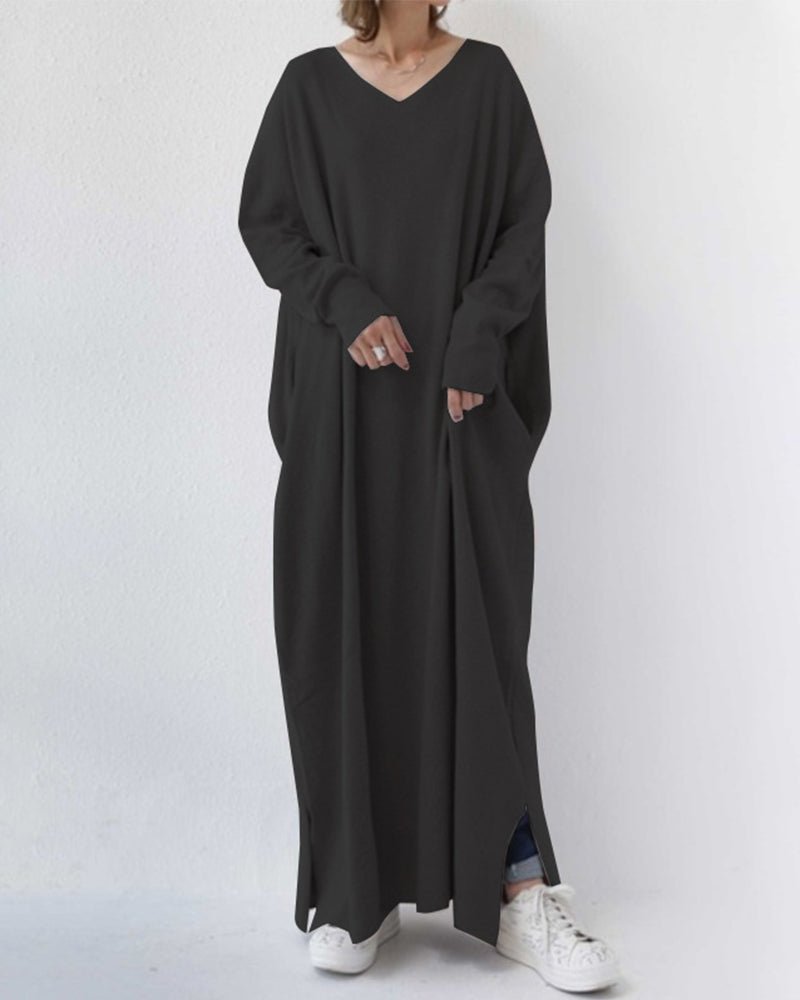 Abito Lungo Donna Casual Maniche Lunghe Vestibilità Ampia