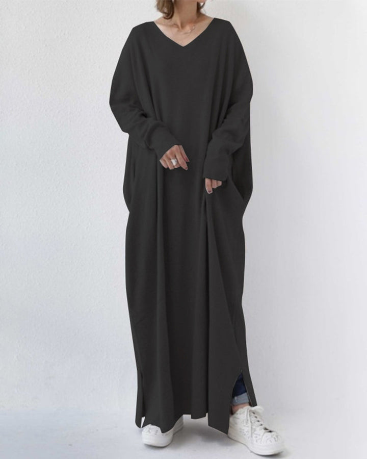 Abito Lungo Donna Casual Maniche Lunghe Vestibilità Ampia