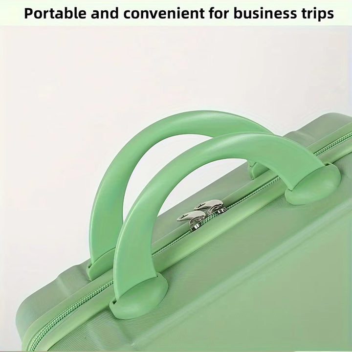 Valigia verde chiaro con manici robusti, ideale per viaggi d'affari. Design compatto e portatile, perfetto per spostamenti frequenti.