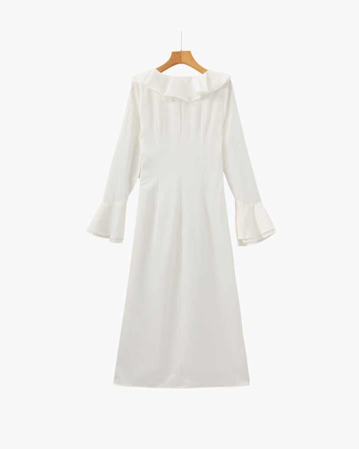 Abito Midi Donna con Rouches Bottoni Perla Vestibilità Fluida