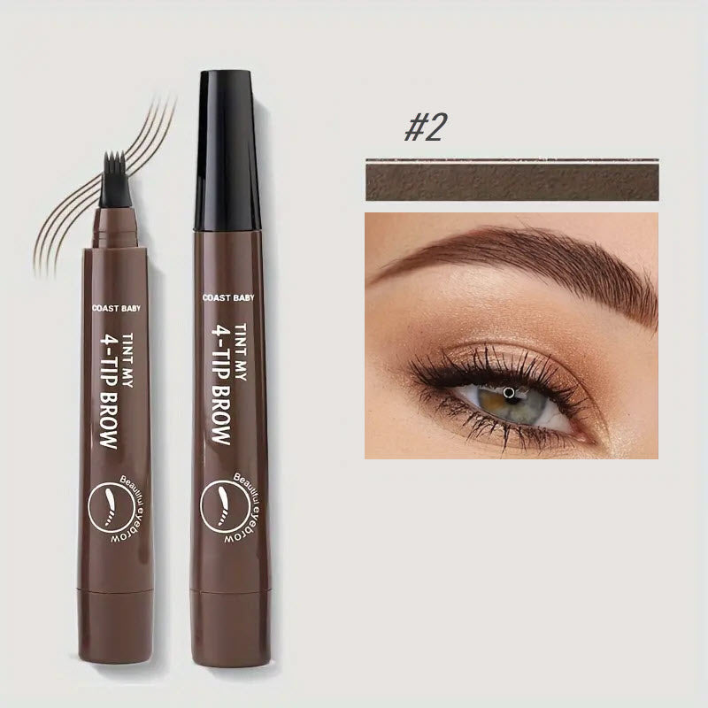 Penna sopracciglia 4 punte marrone, trucco waterproof, effetto naturale, lunga durata, ideale per definire e riempire sopracciglia.