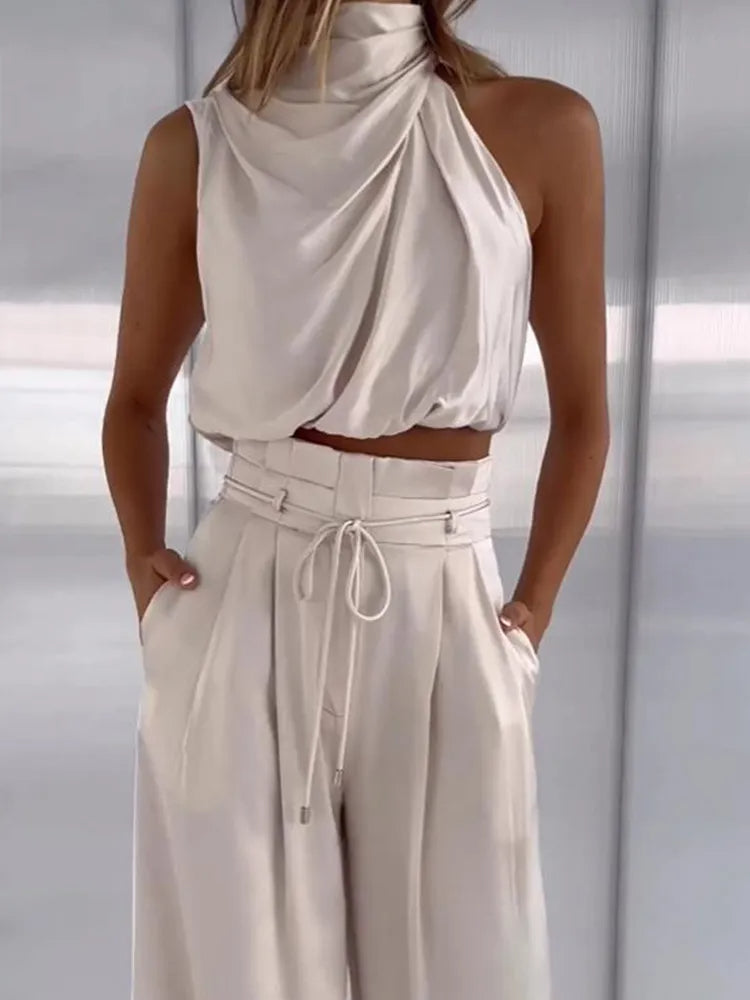 Completo Donna Crop e Pantaloni Palazzo Coordinato Elegante