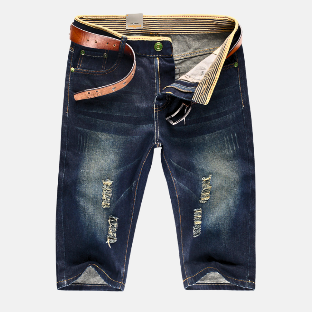 Pantaloncini Uomo in Denim Strutturato Casual Dettagli Strappati