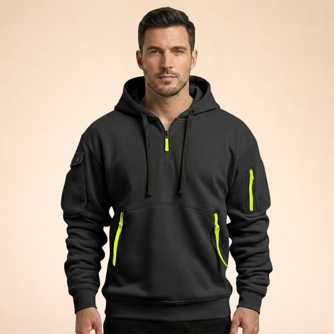 Felpa Uomo con Cappuccio Mezza Zip Calda e Elegante