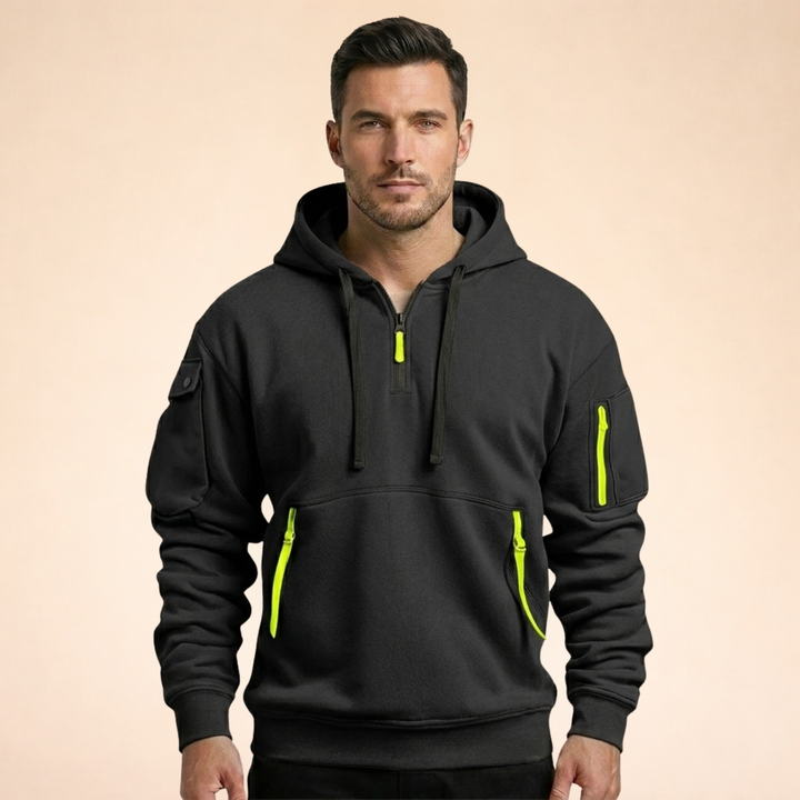 Felpa Uomo con Cappuccio Mezza Zip Calda e Elegante