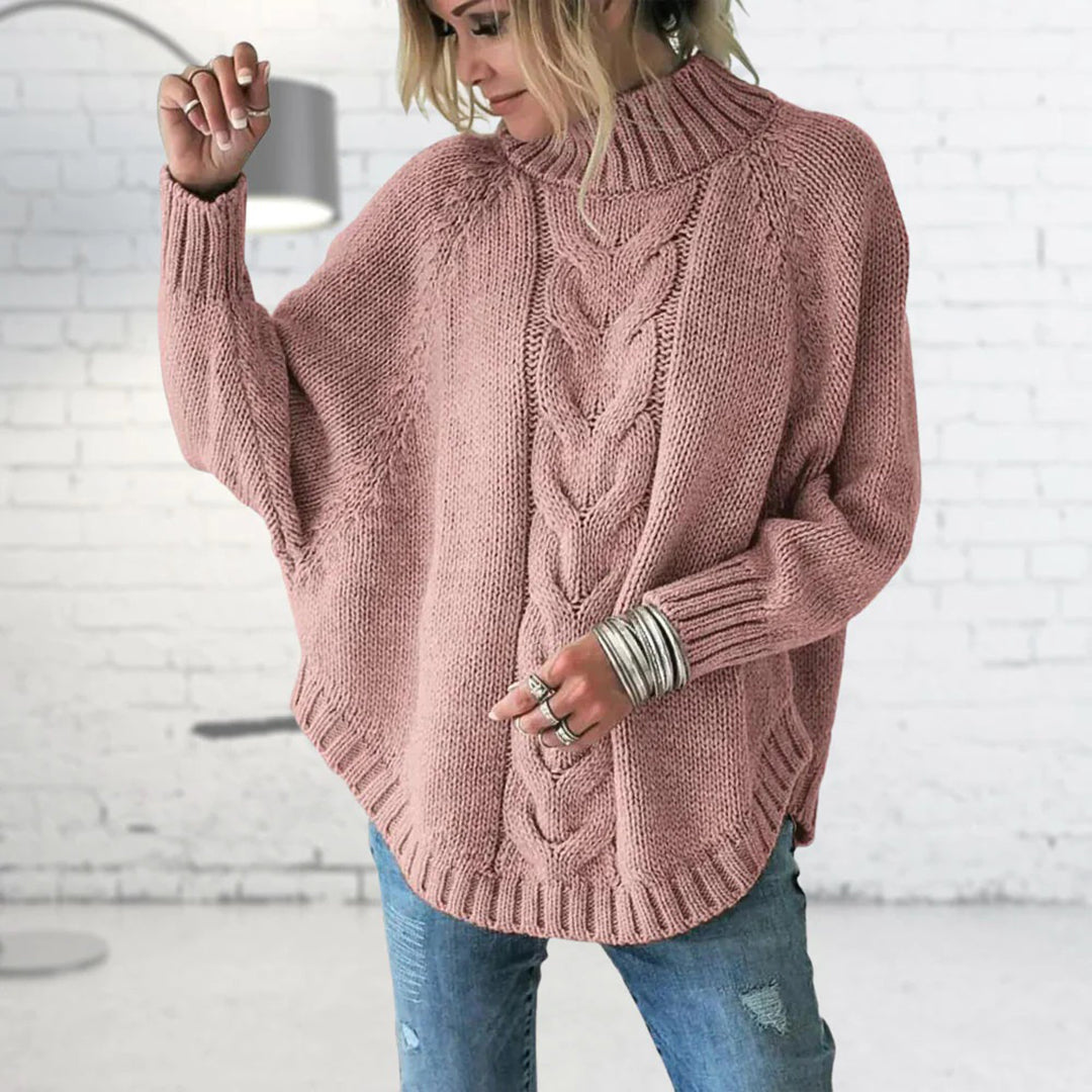 Maglione Donna Lavorato a Maglia Collo Alto Coste Morbido