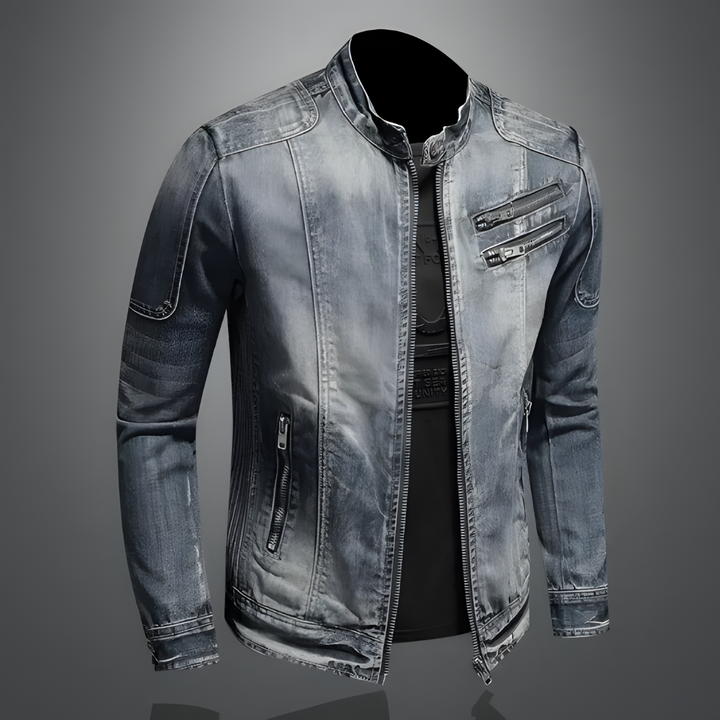 Giacca Uomo in Denim Slim Collo Alto con Cerniera