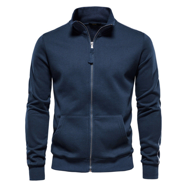 Felpa Uomo Casual Calda con Collo Alto Cerniera e Tasche