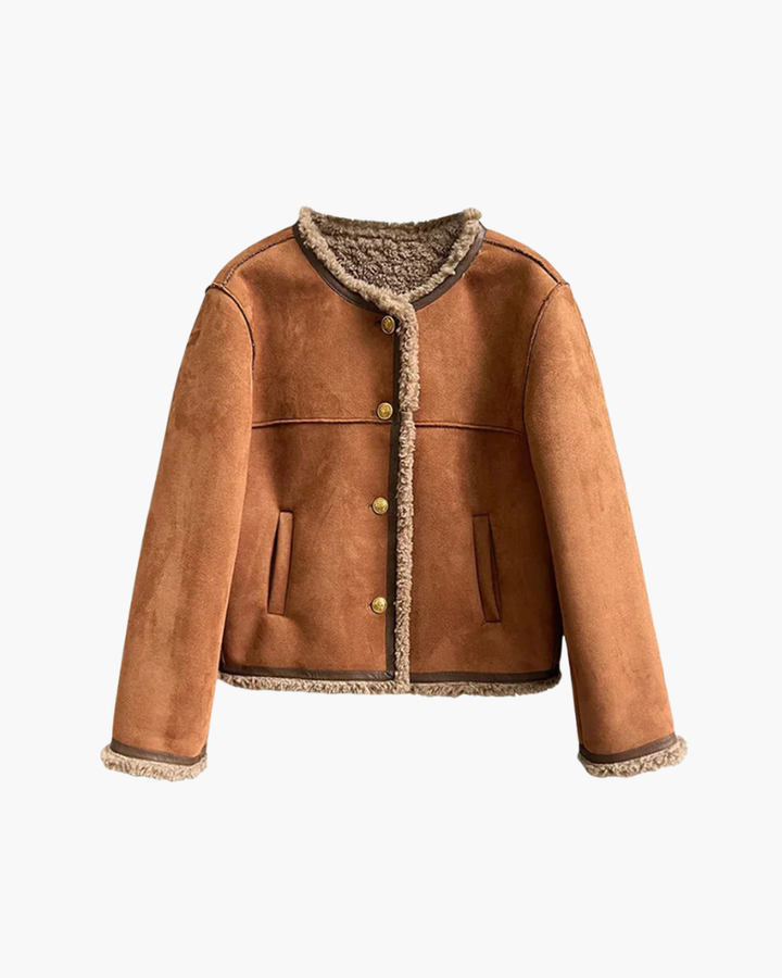 Giacca Donna in Suede Sintetico con Fodera in Pelliccia Corta