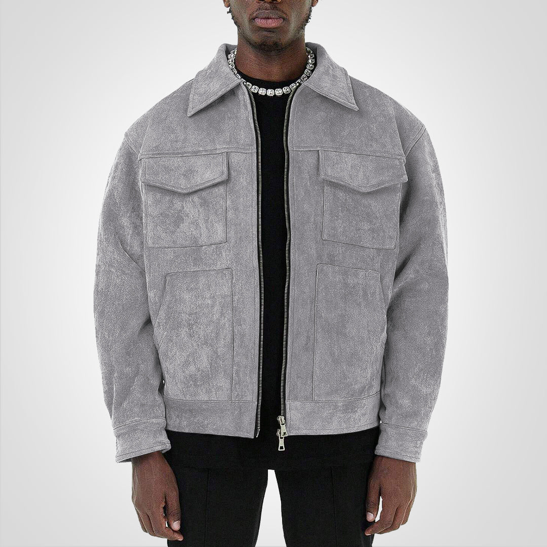 Giacca Uomo in Pelle Scamosciata con Chiusura Zip