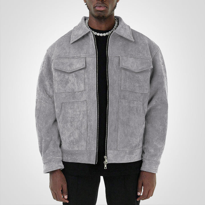Giacca Uomo in Pelle Scamosciata con Chiusura Zip