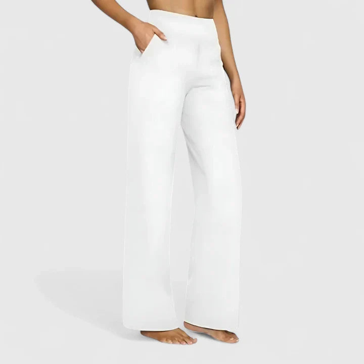 Pantaloni Donna Vita Alta Cotone Vestibilità Comoda Dritti