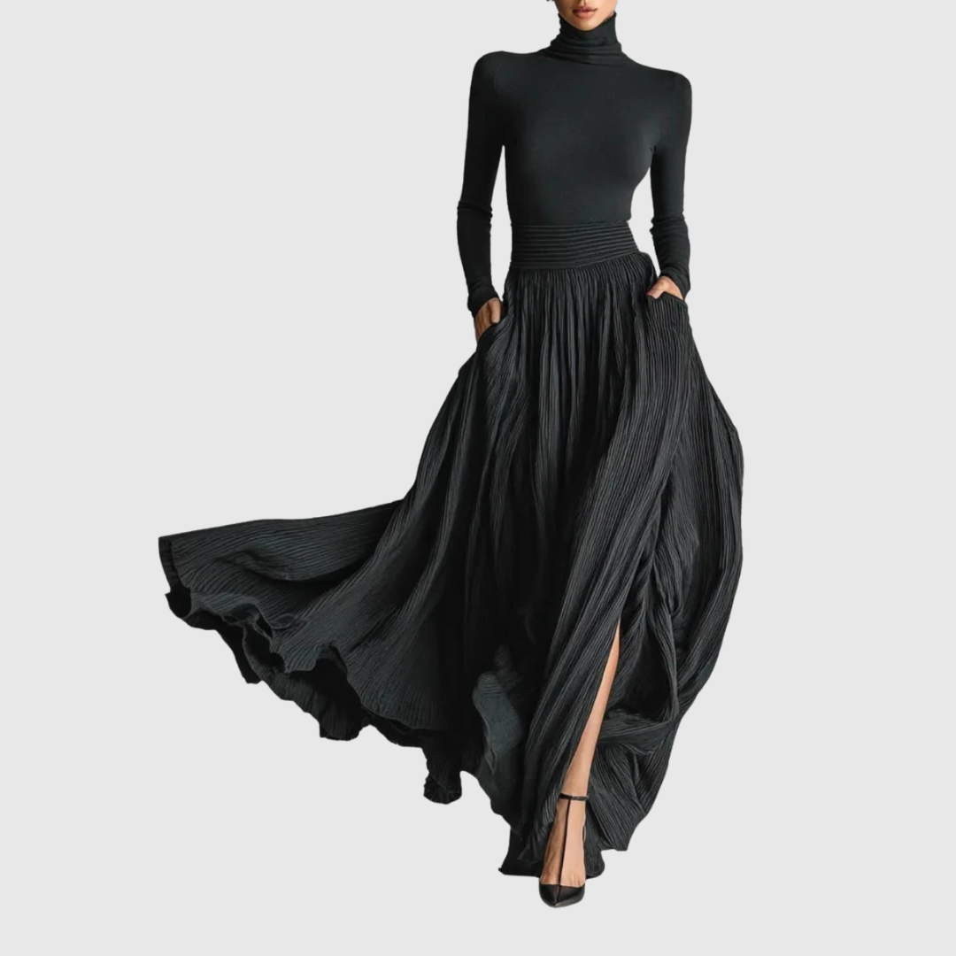 Completo Donna Gonna Lunga a Pieghe Elegante