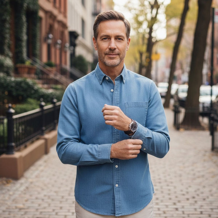 Camicia Uomo in Cotone Jeans Stile Casual
