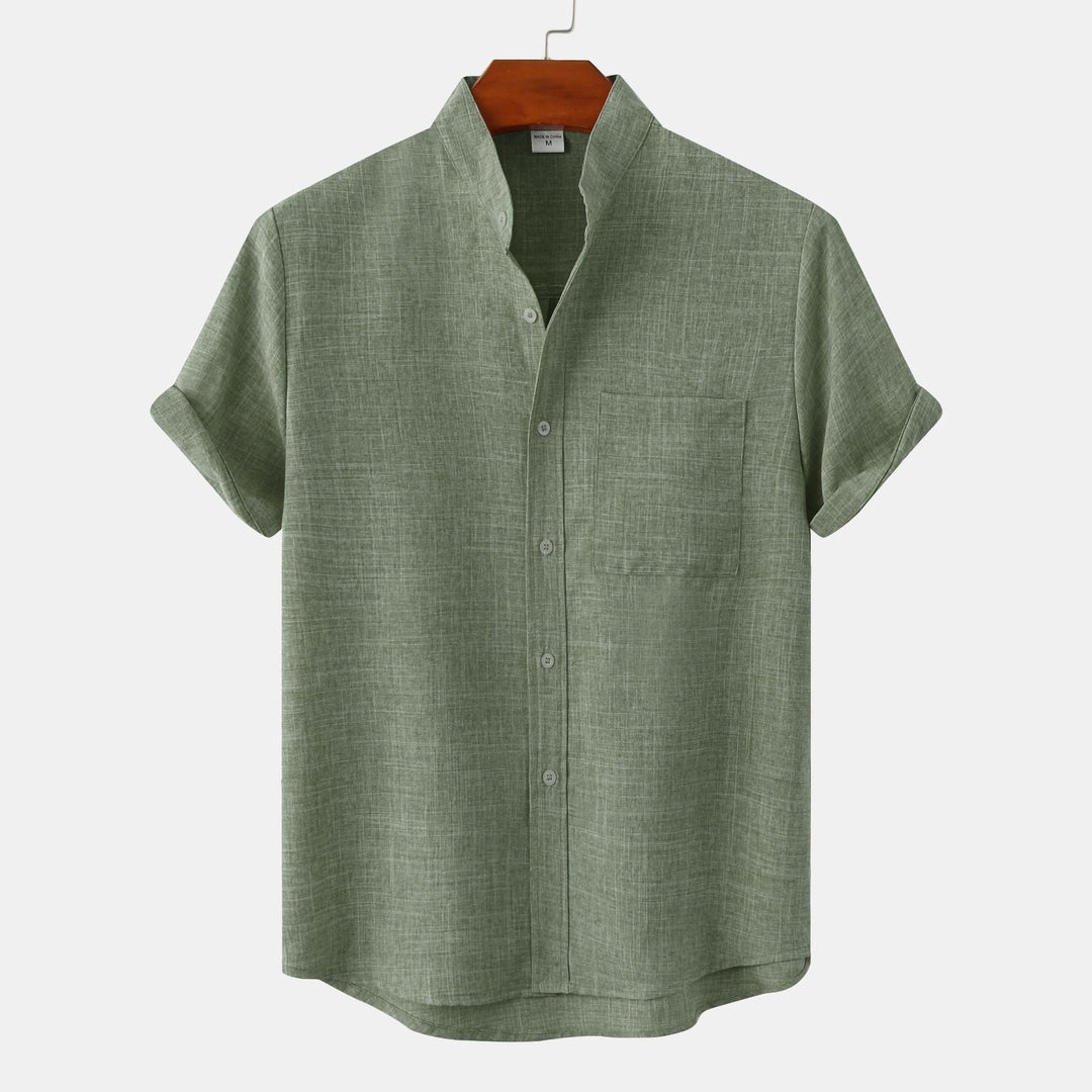 Camicia Uomo Cotone Manica Corta Collo alla Coreana