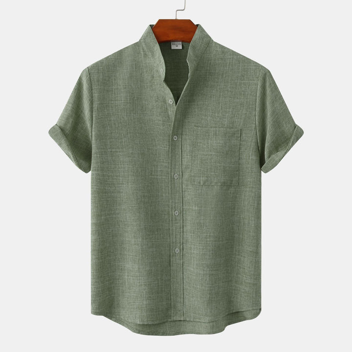 Camicia Uomo Cotone Manica Corta Collo alla Coreana