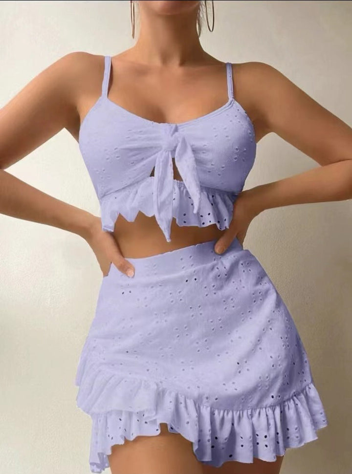 Set Costumi da Bagno Donna Tre Pezzi Tessuto Rugoso Elegante