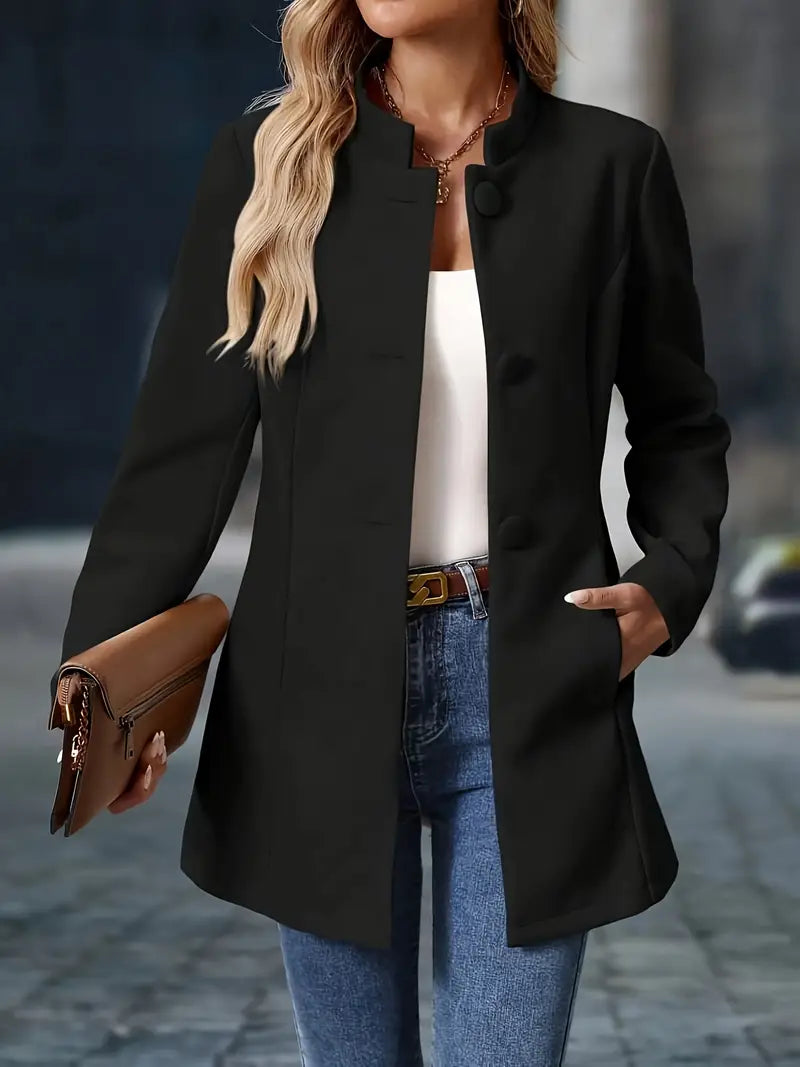 Cappotto Invernale Donna Media Lunghezza Collo Alto Bottoni