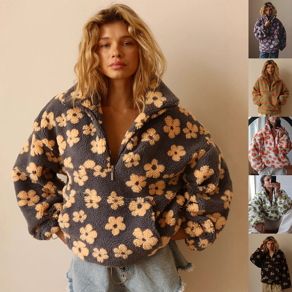 Felpa Donna in Pile Casual con Cerniera e Tasca Frontale - Vesarelli