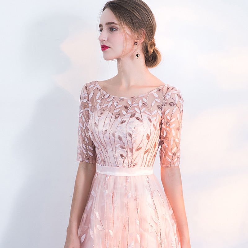 Abito Donna in Pizzo Morbido Girocollo Manica Media Casual