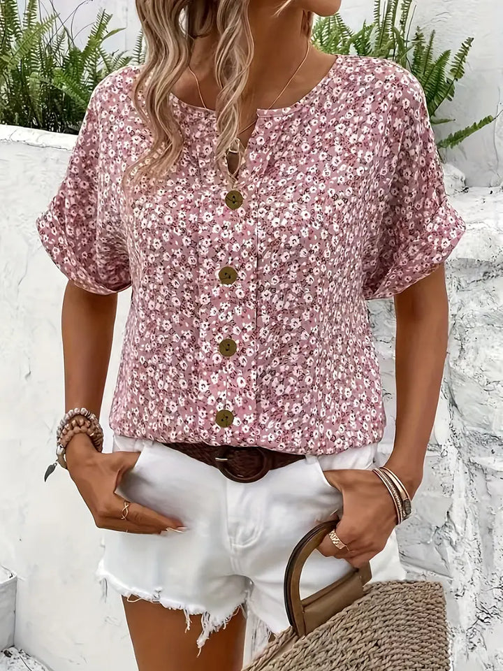 T-shirt Donna in Cotone Stampa Floreale Vestibilità Classica
