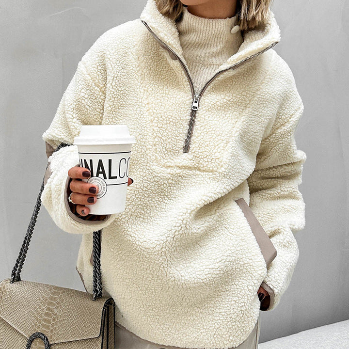 Maglione Donna in Pile Morbido Colletto Risvoltato Vestibilità Ampia - Vesarelli