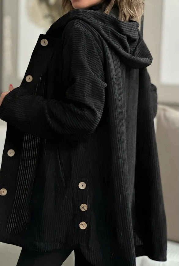 Giacca Donna in Velluto a Coste con Cappuccio Maglione Casual Media