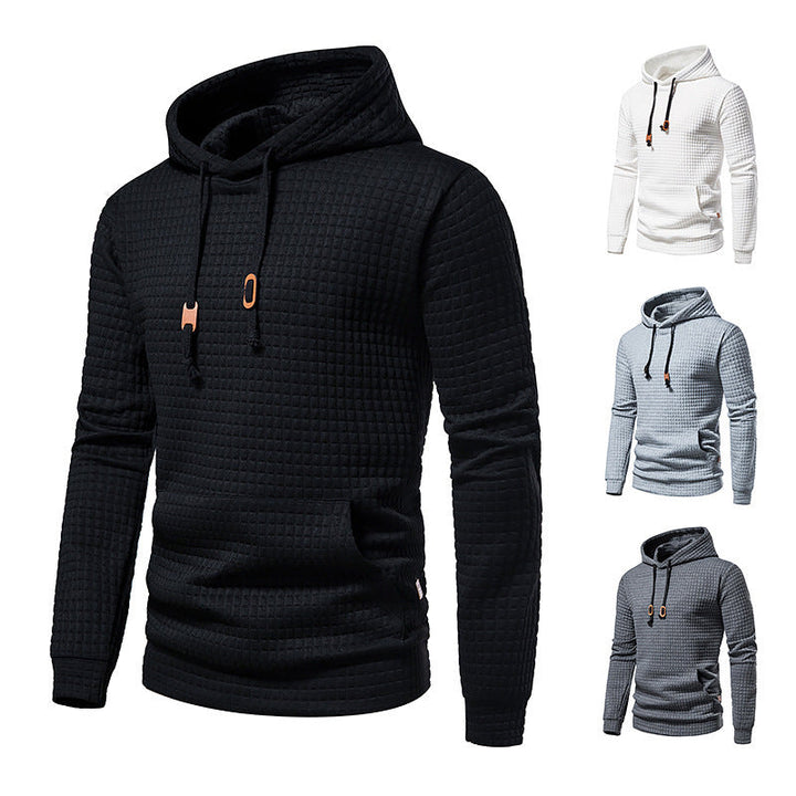 Felpa con cappuccio da uomo in tessuto a quadri, disponibile in nero, bianco, grigio chiaro e scuro. Design casual, ideale per l'autunno e l'inverno.