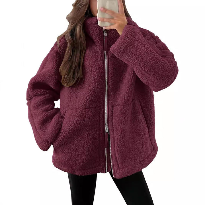 Giacca Donna in Pile Colletto a Punta Tasche Casual