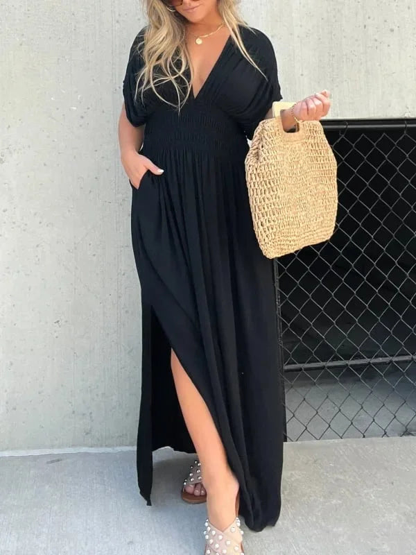 Abito lungo Donna Scollo a V con Spacco - Vesarelli