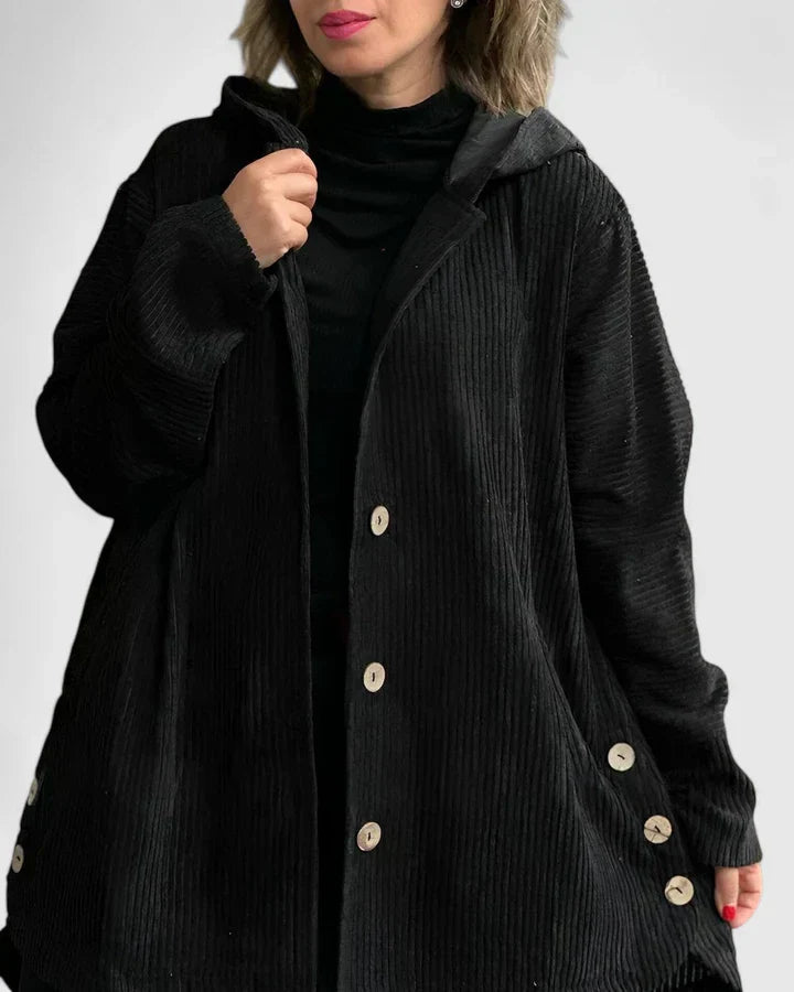 Giacca Donna con Cappuccio Tessuto a Coste Vestibilità Rilassata