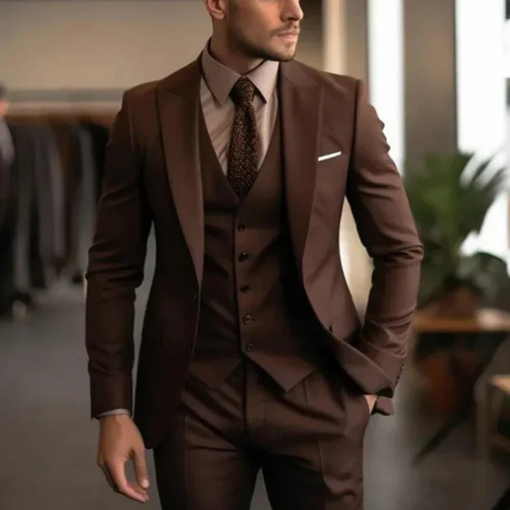 Completo Uomo Blazer Gilet Pantaloni Elegante Slim Fit