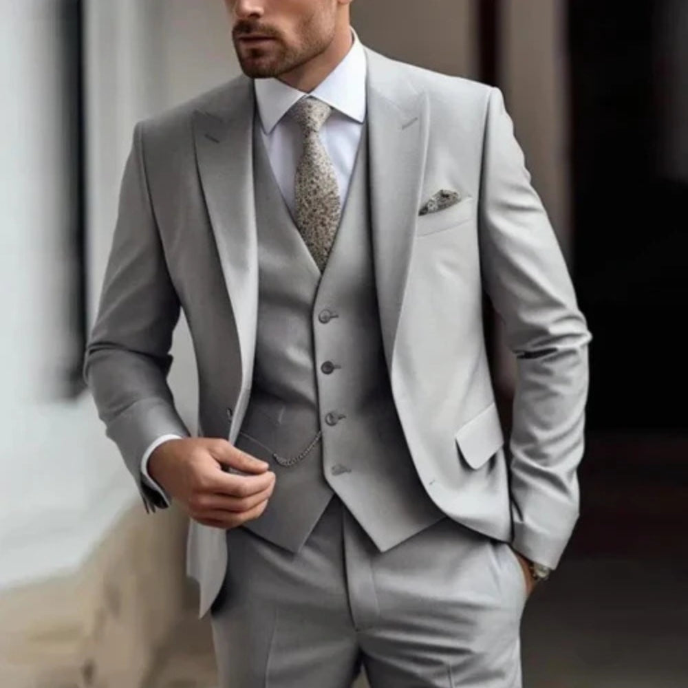Completo Uomo Blazer Gilet Pantaloni Elegante Slim Fit