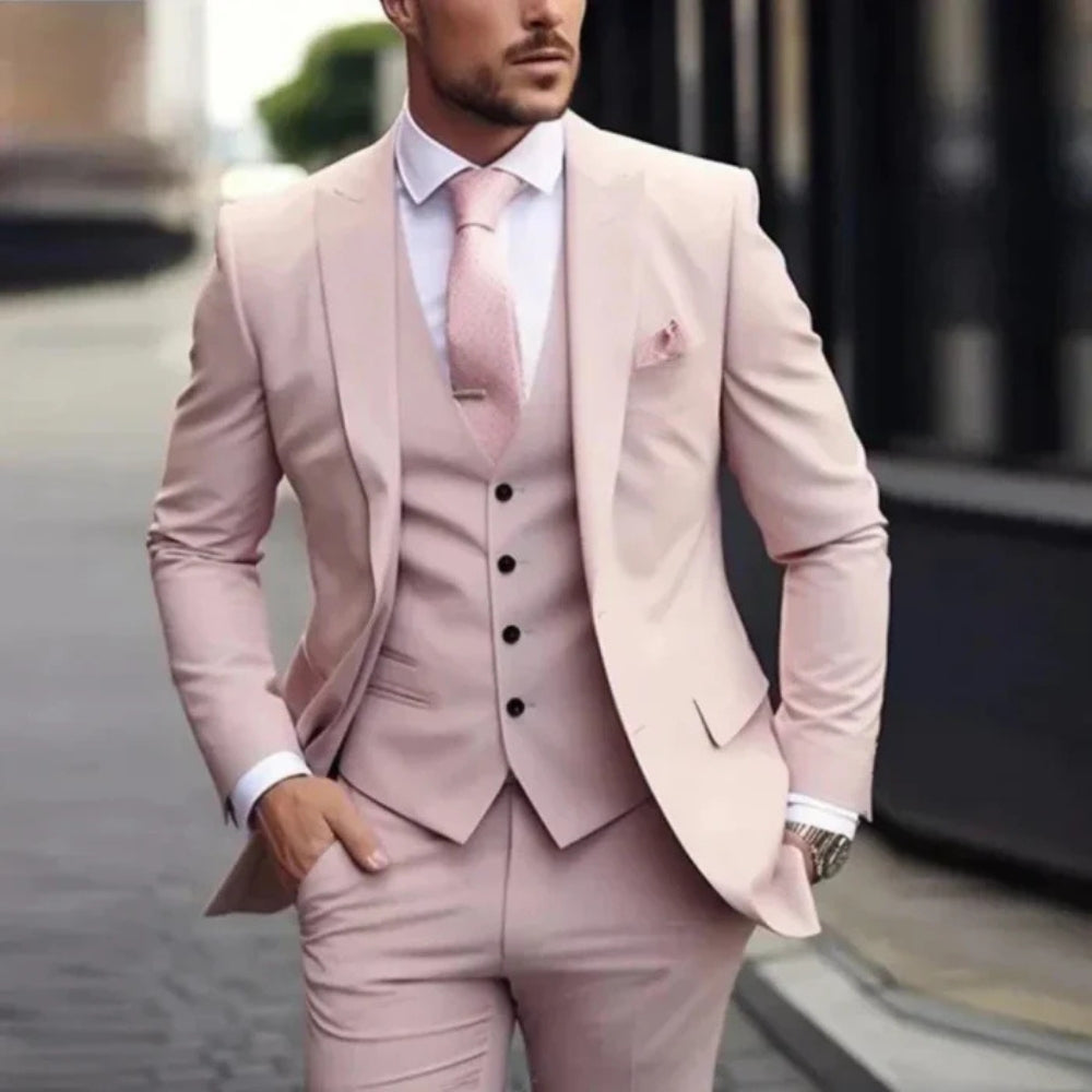 Completo Uomo Blazer Gilet Pantaloni Elegante Slim Fit