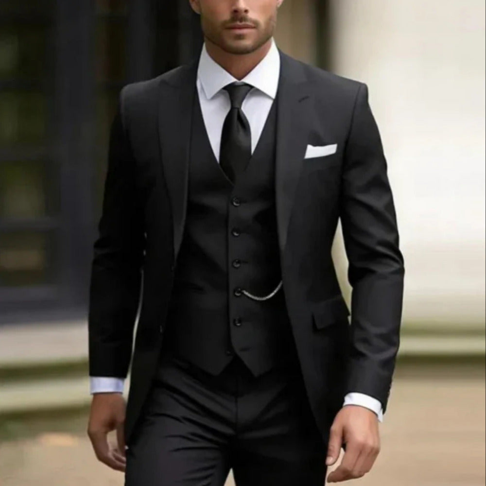 Completo Uomo Blazer Gilet Pantaloni Elegante Slim Fit