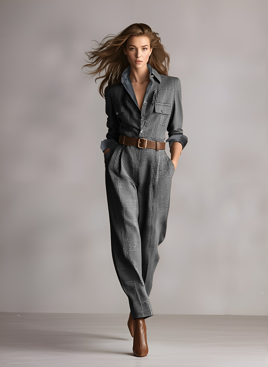 Tuta Donna Elegante Scollo a V Vestibilità Regular