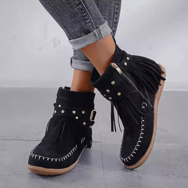Stivali Donna in Pelle con Frange Stile Vintage Caldi